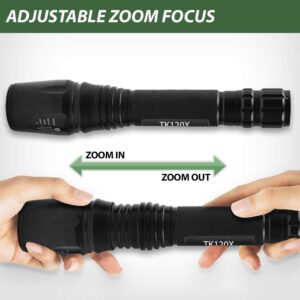 EcoGear FX Zoomable LED Tactical Flashlight Kit TK120X: 5 Light Modes, High Lumen Output, Water Resistant for Security & General Home Use - Batteries and Charger Included