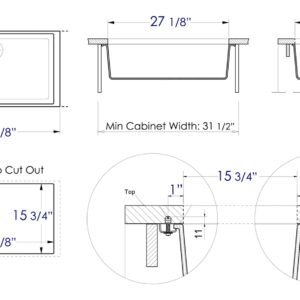 ALFI brand AB3020UM-W Undercount Single Bowl Granite Composite Kitchen Sink, 30", White