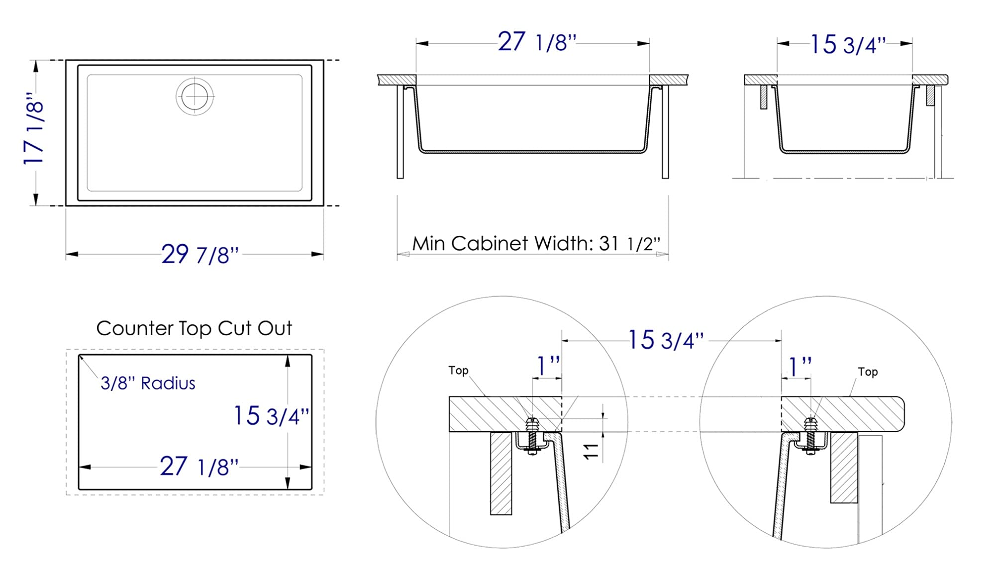 ALFI brand AB3020UM-W Undercount Single Bowl Granite Composite Kitchen Sink, 30", White