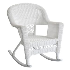 Jeco Rocker Wicker Chair with Green Cushion, Set of 2, White