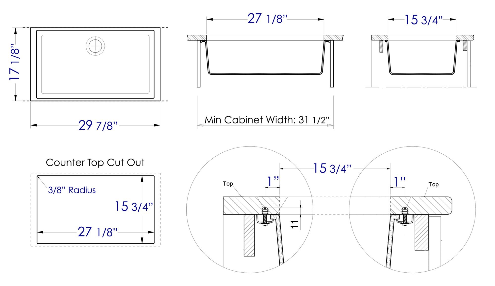 ALFI brand AB3020UM-BLA Undercount Single Bowl Granite Composite Kitchen Sink, 30", Black