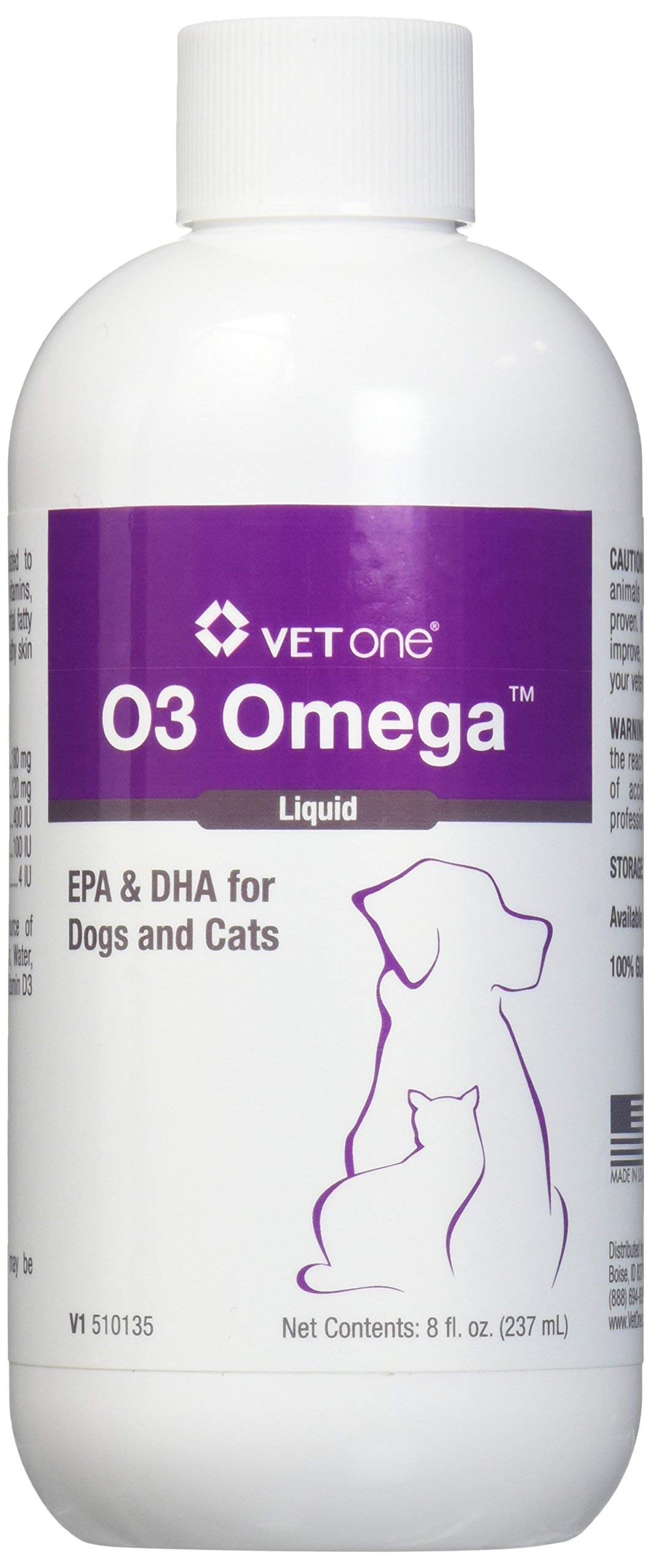 Vet One O3 Omega Liquid EPA & DHA for Dogs & Cats - Skin & Coat Supplement - Supports Immune System & Joint Health - 8 oz