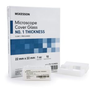 McKesson Premium Cover Glass, #1 Thickness, Microscope Cover Glass, Clear, Precleaned, 22 mm x 22 mm, 1 Count