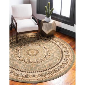 Unique Loom Versailles Collection Traditional Classic Medallion Floral Motif Area Rug (6' 0 x 6' 0 Round, Green/ Ivory)