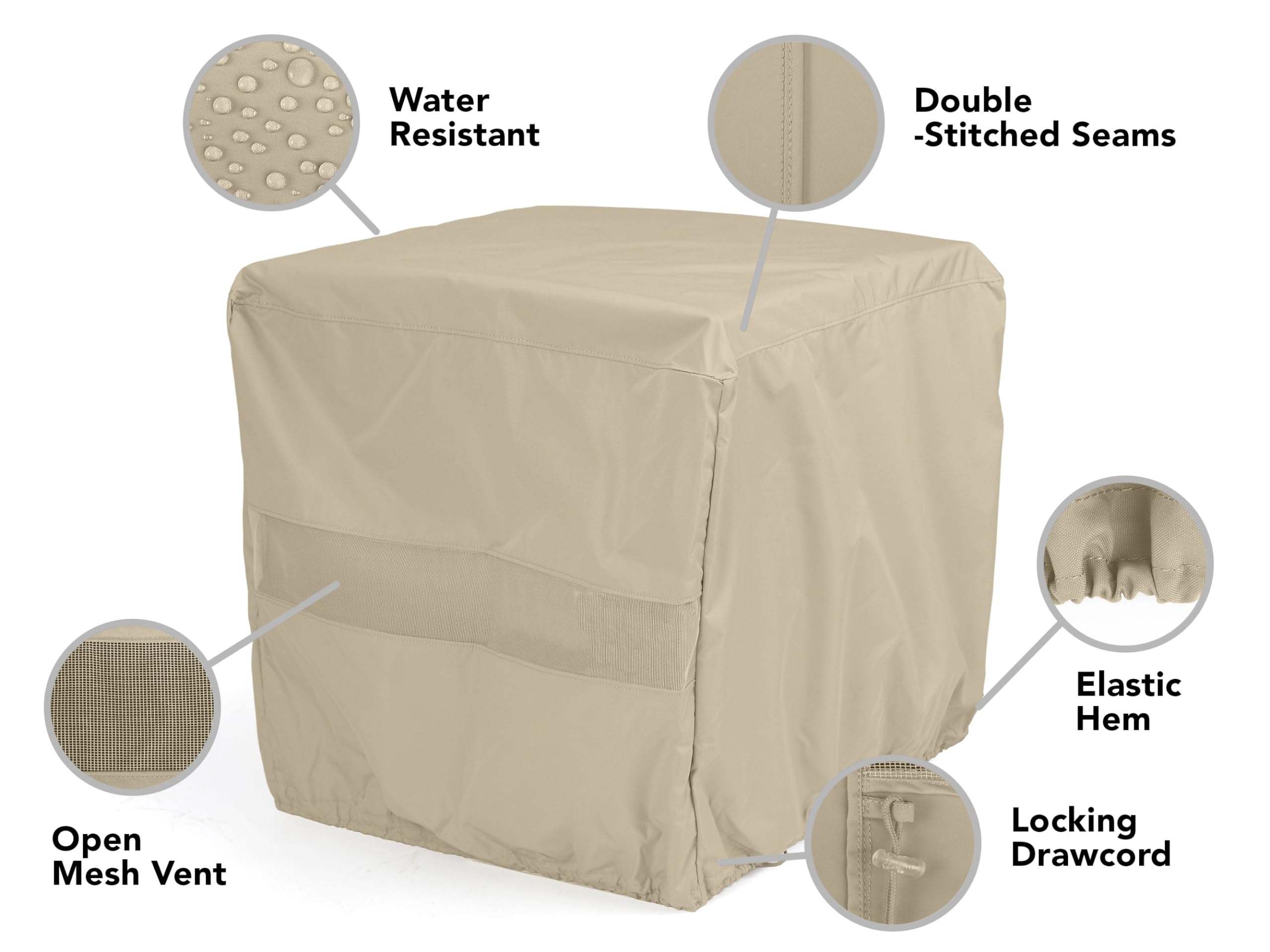 Covermates Square Dining Table Cover - Water-Resistant Polyester, Mesh Ventilation, Patio Table Covers, Full Table 42W x 42D x 25H, Khaki