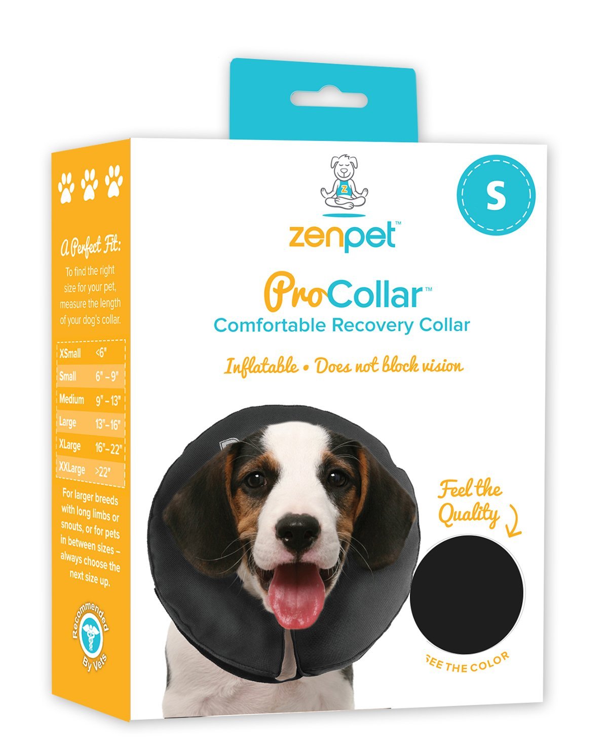 ZenPet Protective Inflatable Recovery Collar for Dogs and Cats - Soft Pet Collar Does Not Block Vision E-Collar - Designed to Prevent Pets from Touching Stitches, Wounds and Rashes (Small)