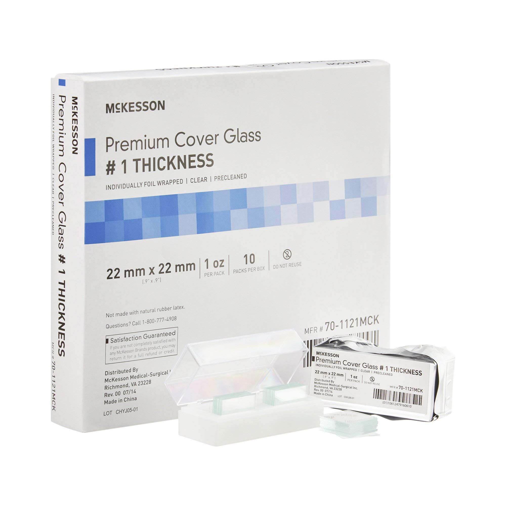 McKesson Premium Cover Glass, #1 Thickness, Microscope Cover Glass, Clear, Precleaned, 22 mm x 22 mm, 1 Count