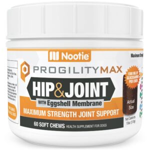 nootie progilitymax hip & joint supplement for large dogs, maximum strength dog joint support with eggshell membrane, glucosamine and chondroitin, 60 count