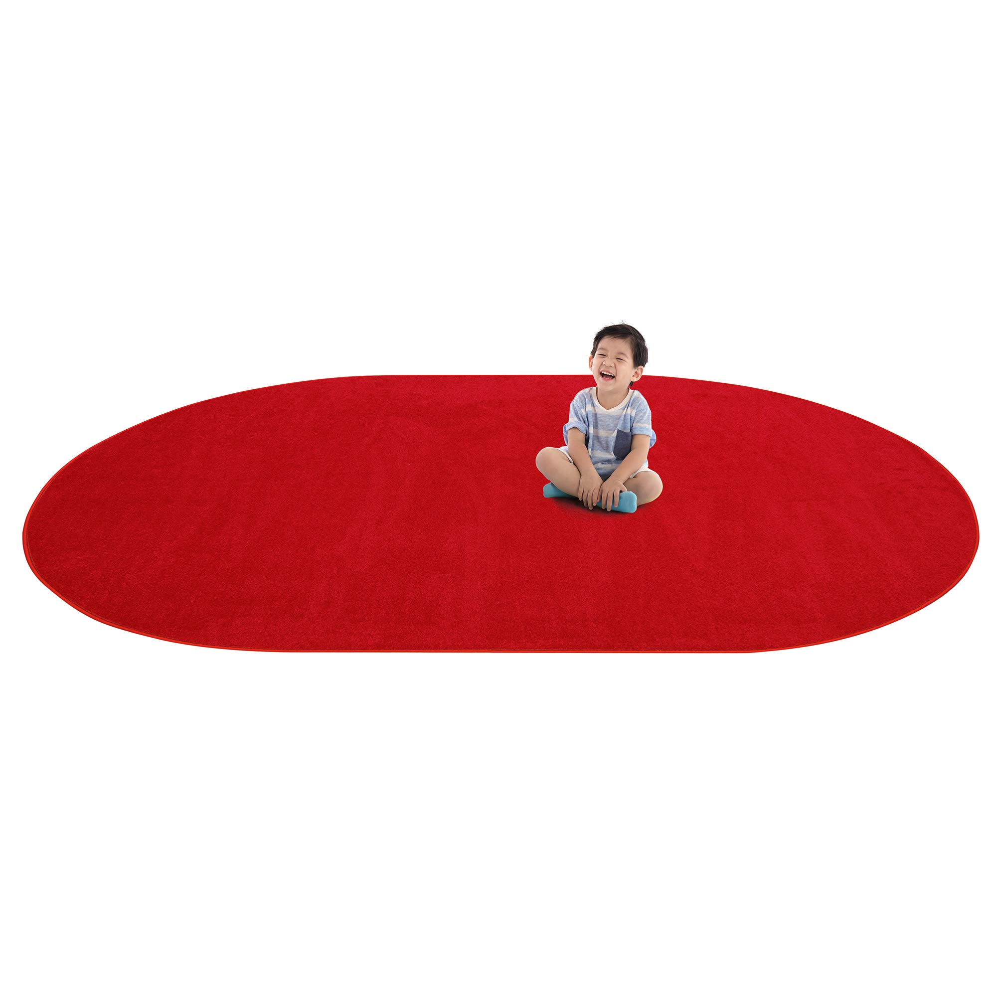 Joy Carpets Endurance Solid Colored Area Rug in Color Red, 6' x 9' Oval