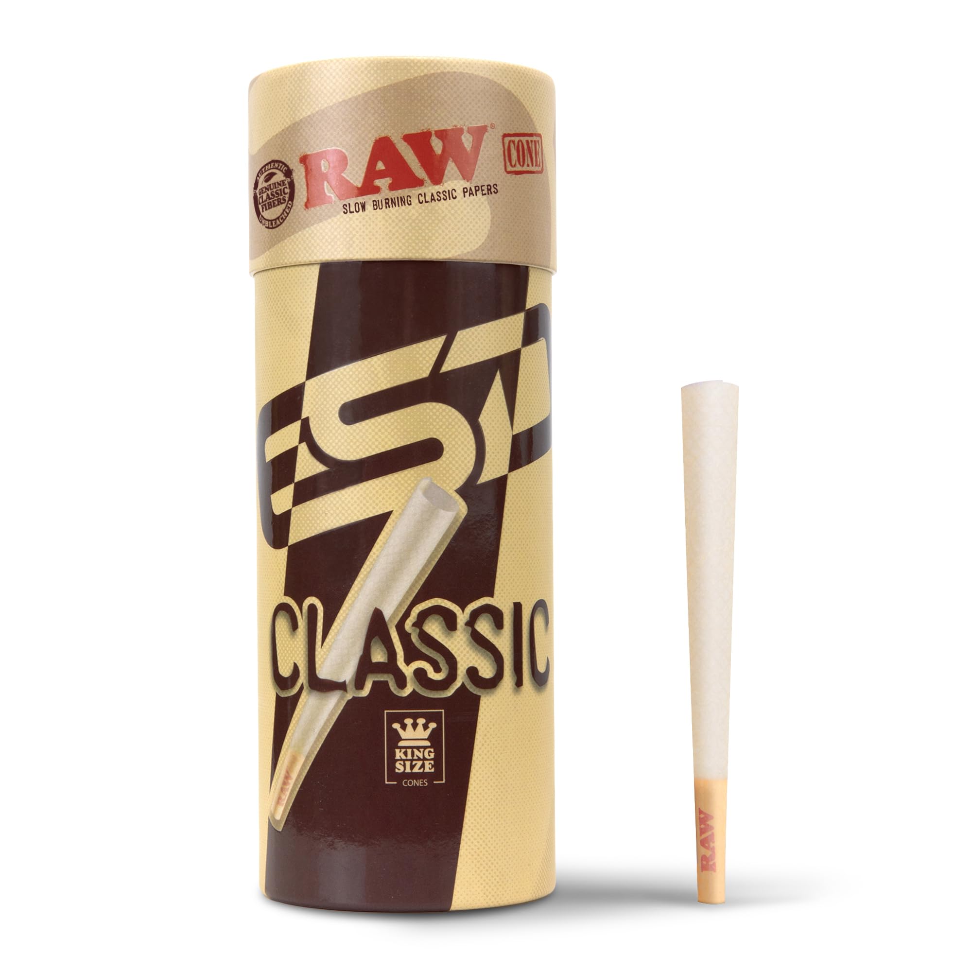 RAW Cones Classic King Size - 50 Pack - Slow Burning Pre Rolled Cones with Tips & Packing Tubes Included