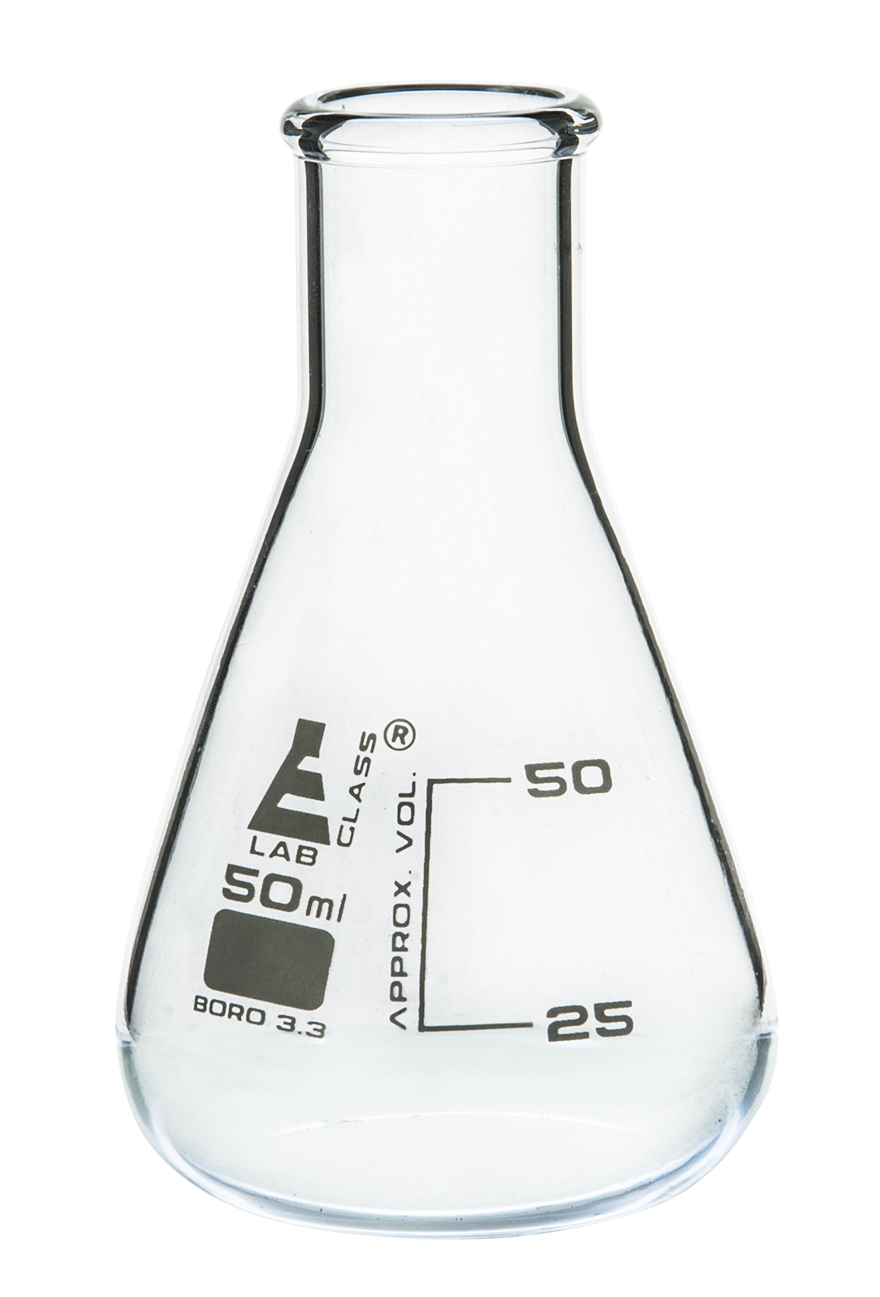 EISCO 12PK Erlenmeyer Flasks, 50mL - Borosilicate Glass - Narrow Neck Flasks, Conical Flasks, Glass Flasks