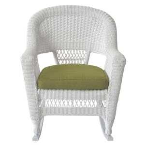 jeco rocker wicker chair with green cushion, set of 2, white