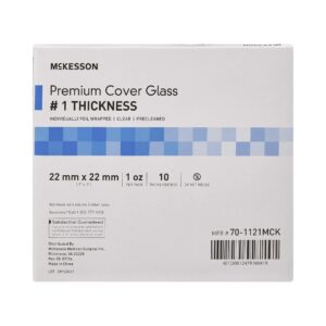 McKesson Premium Cover Glass, #1 Thickness, Microscope Cover Glass, Clear, Precleaned, 22 mm x 22 mm, 1 Count