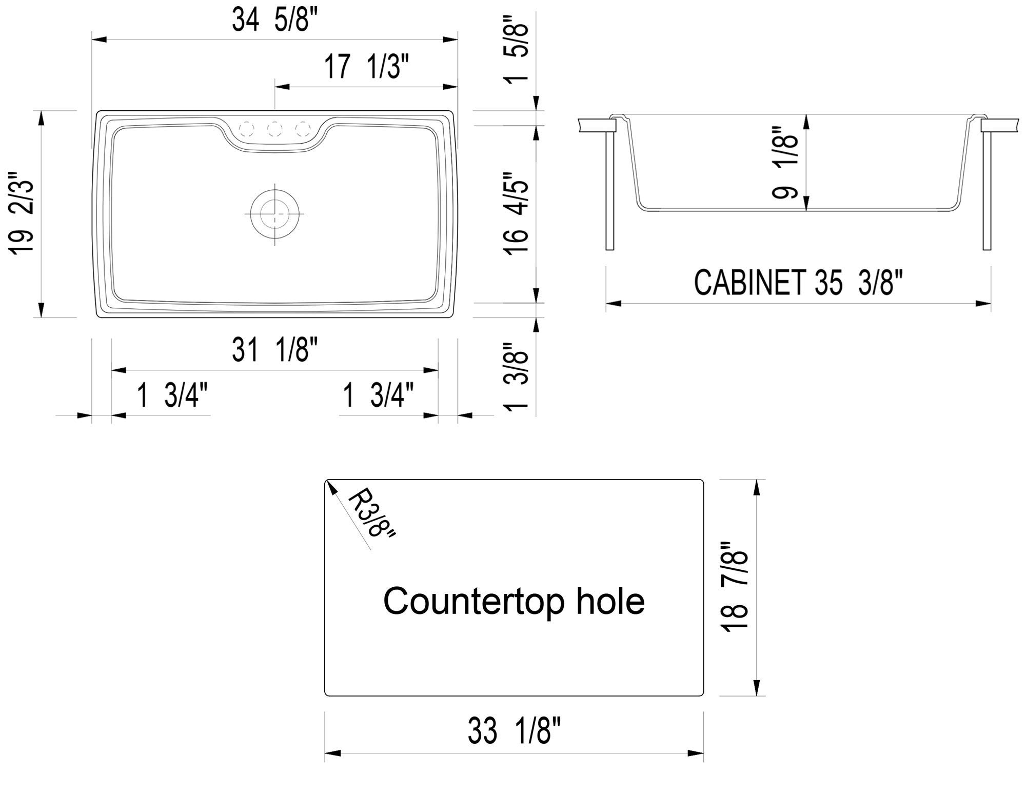 ALFI brand AB3520DI-B Drop-In Single Bowl Granite Composite Kitchen Sink, 35", Biscuit