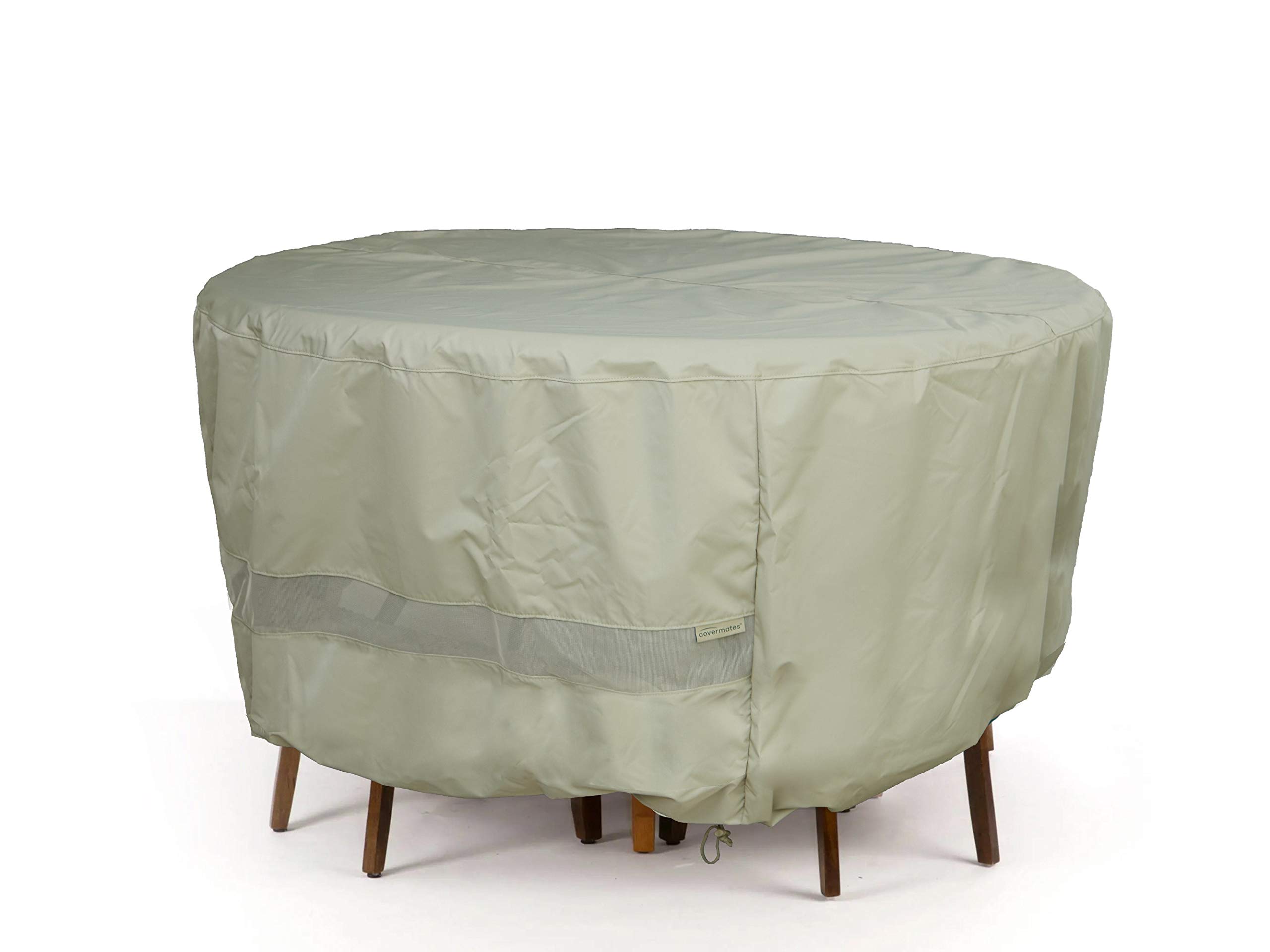 Covermates Round Dining Table/Chair Set Cover - Water-Resistant Polyester, Mesh Ventilation, Patio Table Covers, 60DIAMETER x 30H, Khaki