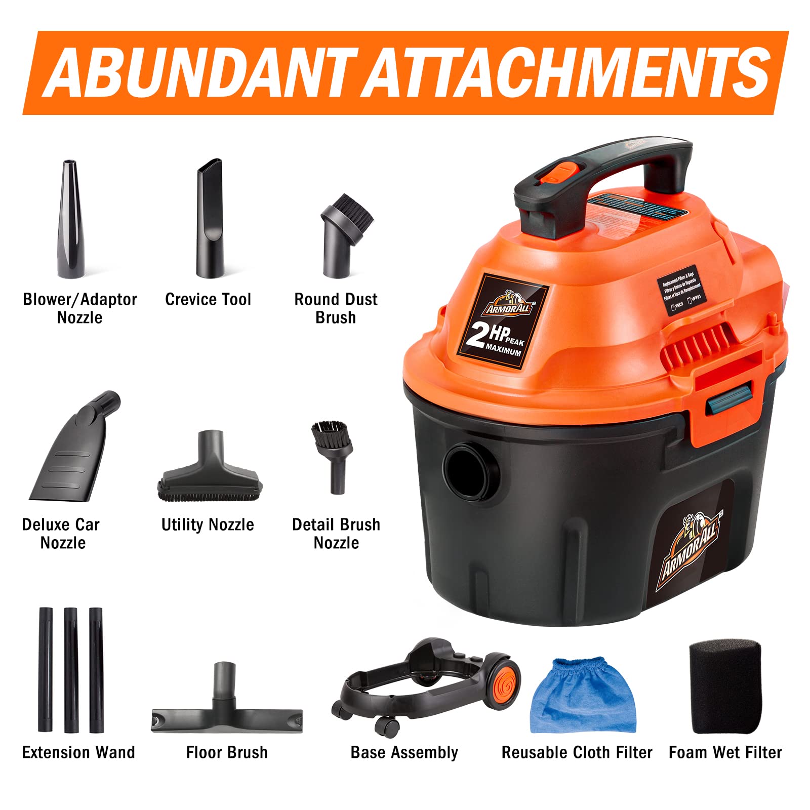 Armor All AA255W Wet/Dry Utility Vac 2.5 Gallon, 2.5-Gallon,120 Volts (AC), Orange/Black