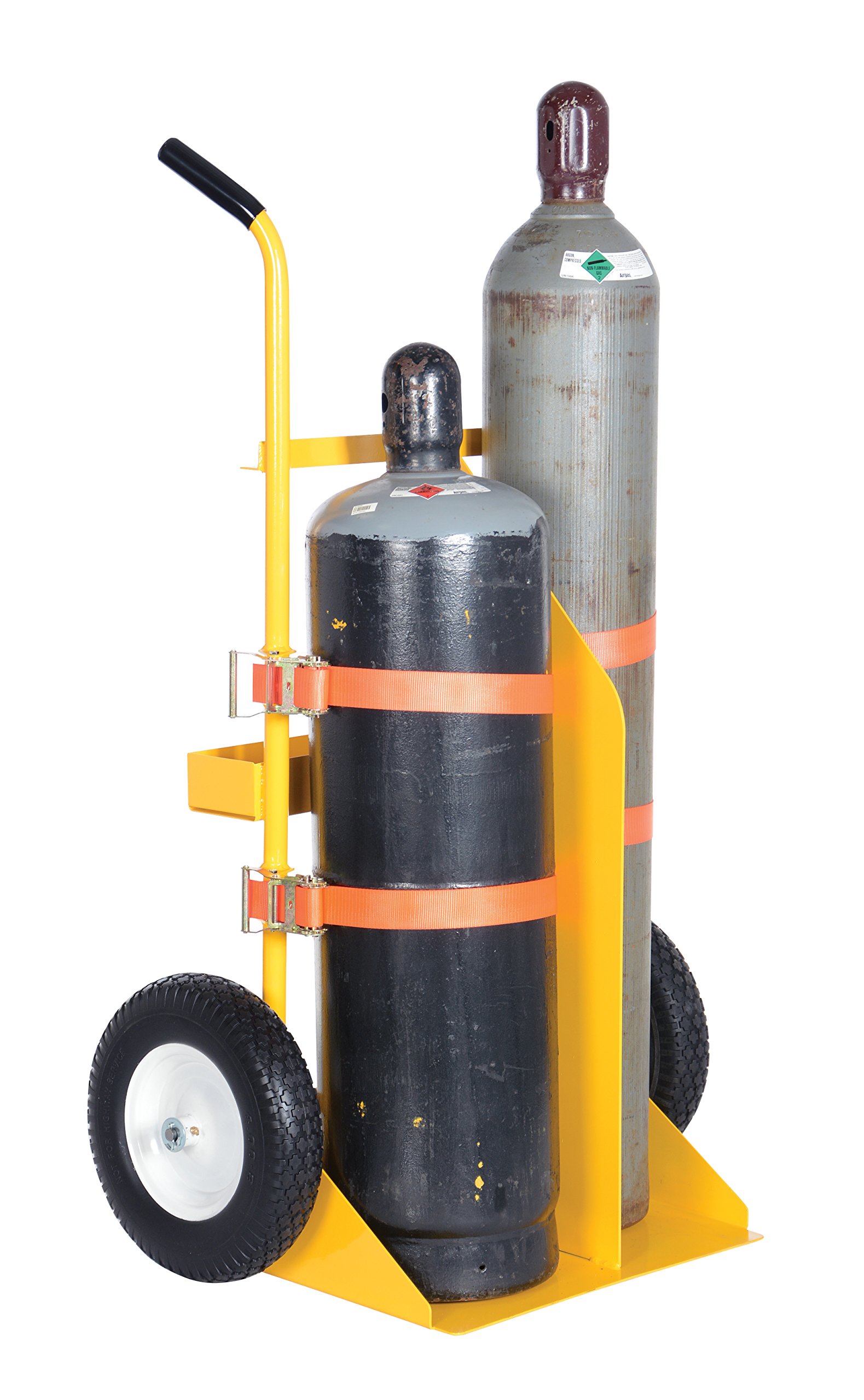 Vestil CYL-E Steel Cylinder Torch Cart with Pneumatic Wheels 23 in. x 34-1/2 in. x 57 in. 500 Lb. Capacity Yellow