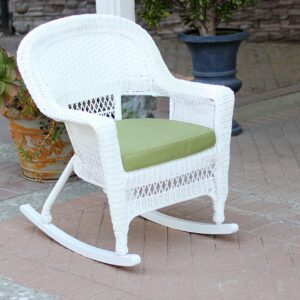 Jeco Rocker Wicker Chair with Green Cushion, Set of 2, White