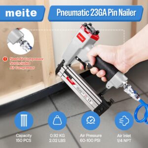 meite P630C Pin Nailer, Pneumatic Micro 23 Gauge Pin Nailer Gun, Accept 3/8-Inch to 1-3/16-Inch 23Ga Pin Nails, Ideal for Cabinets, Paneling, Crafts, Picture Frames