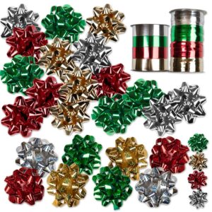 30 christmas self adhesive gift bows and 8 rolls of christmas curling ribbons by gift boutique