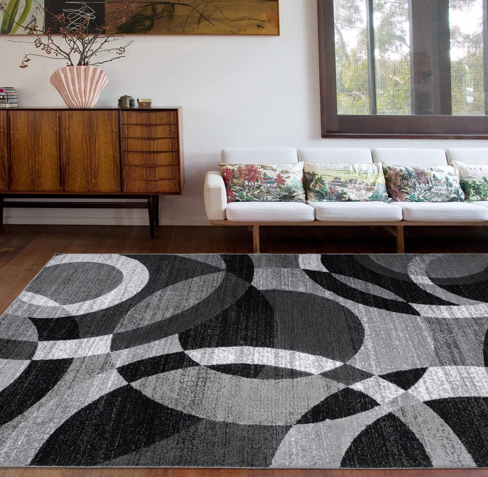 Rugshop Contemporary Abstract Circles Perfect for high Traffic Areas of Your Living Room,Bedroom,Home Office,Kitchen Area Rug 5'3" x 7'3" Gray