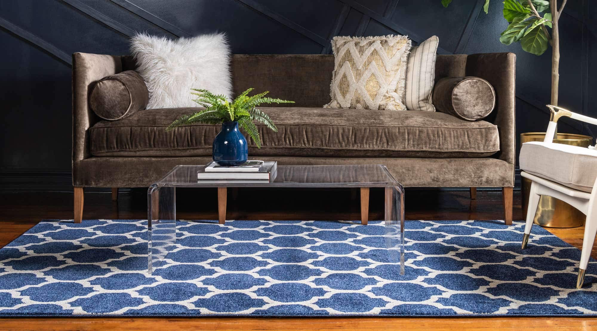 Unique Loom Trellis Collection Area Rug - Philadelphia (8' x 11' Rectangle Dark Blue/Navy Blue)