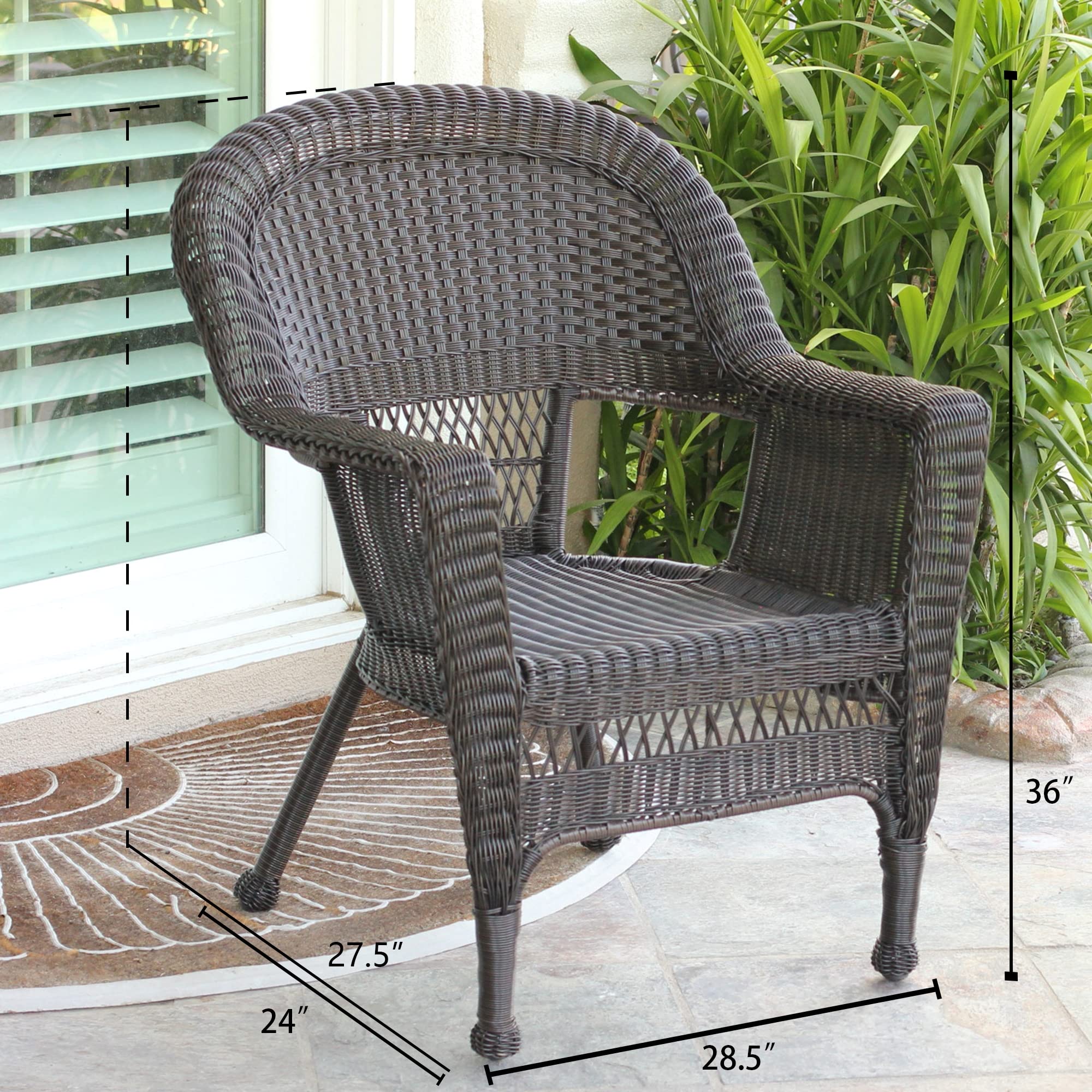 Jeco Wicker Chair with Tan Cushion, Set of 2, Espresso