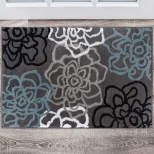 Rugshop Contemporary Modern Floral Abstract Flowers Easy Maintenance for Home Office, Living Room, Bedroom, Kitchen Soft Area Rug 2' x 3' Gray