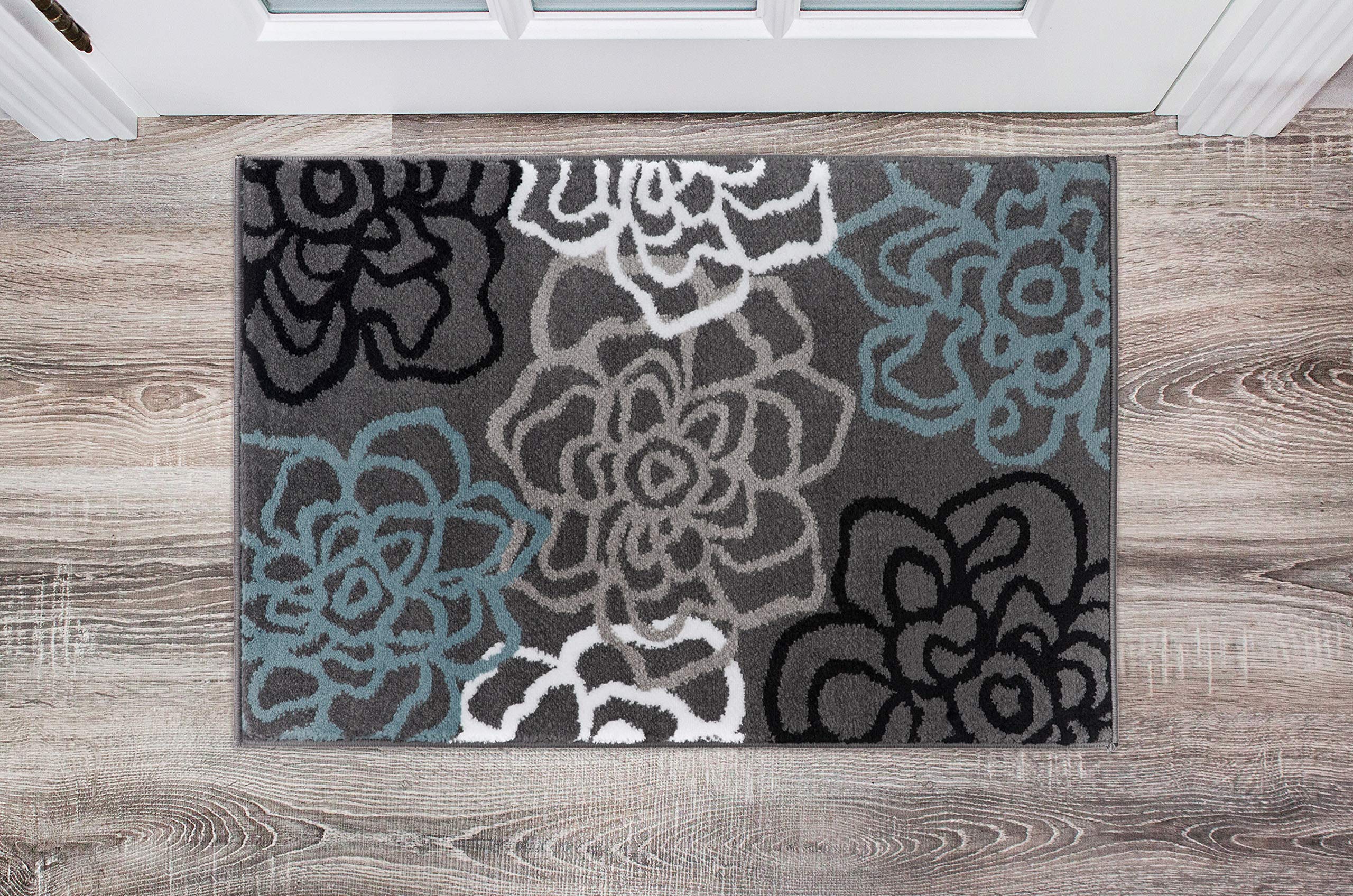 Rugshop Contemporary Modern Floral Abstract Flowers Easy Maintenance for Home Office, Living Room, Bedroom, Kitchen Soft Area Rug 2' x 3' Gray