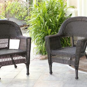 Jeco Wicker Chair with Tan Cushion, Set of 2, Espresso