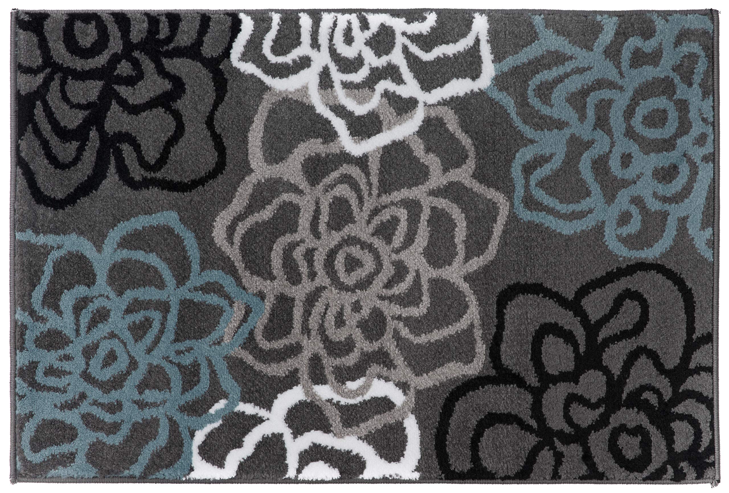 Rugshop Contemporary Modern Floral Abstract Flowers Easy Maintenance for Home Office, Living Room, Bedroom, Kitchen Soft Area Rug 2' x 3' Gray