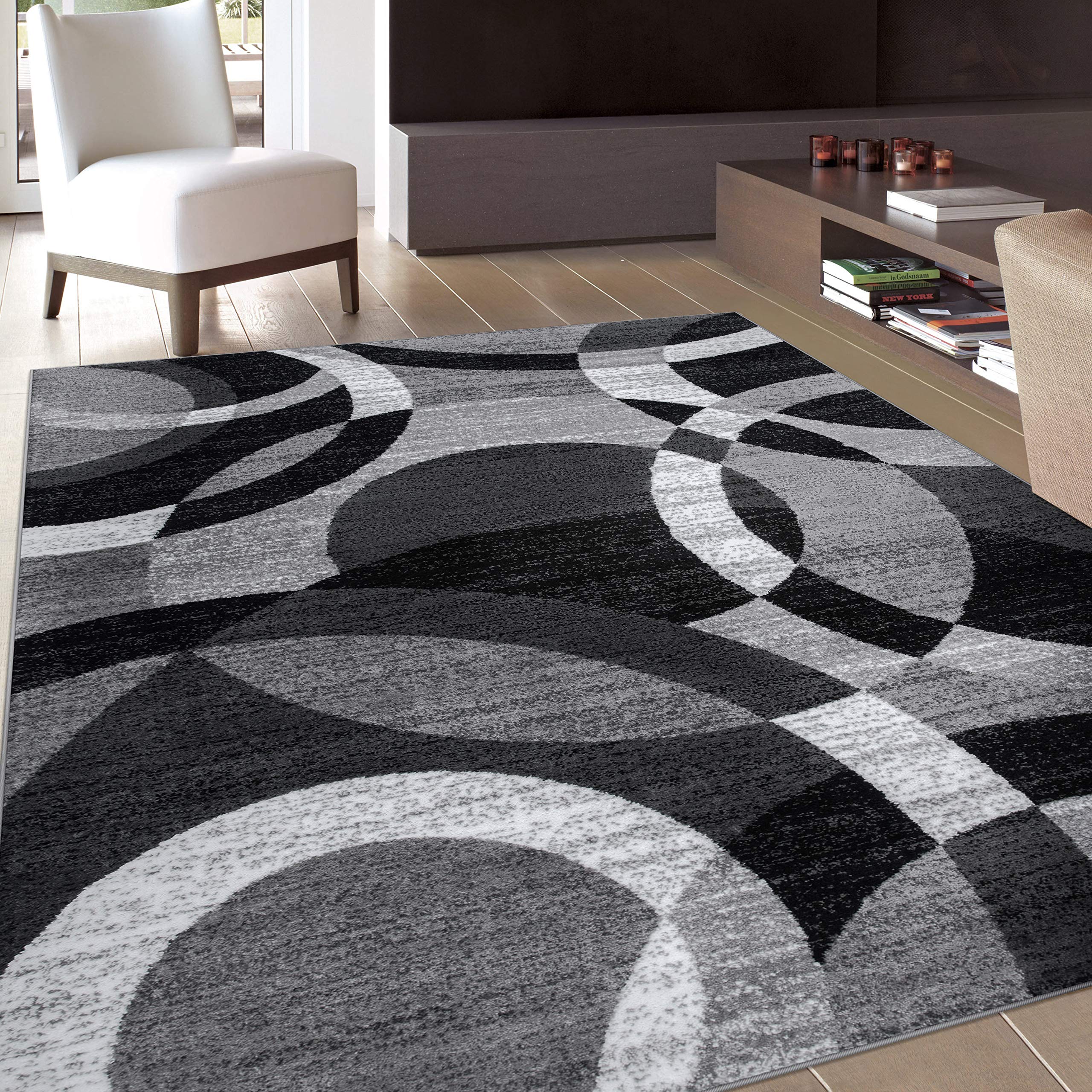 Rugshop Contemporary Abstract Circles Perfect for high Traffic Areas of Your Living Room,Bedroom,Home Office,Kitchen Area Rug 5'3" x 7'3" Gray