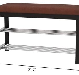 Roundhill Furniture Dark Espresso Wood Shoe Bench with Chocolate Microfiber Seat, Brown, 19.00 x 12.00 x 13.00 Inches