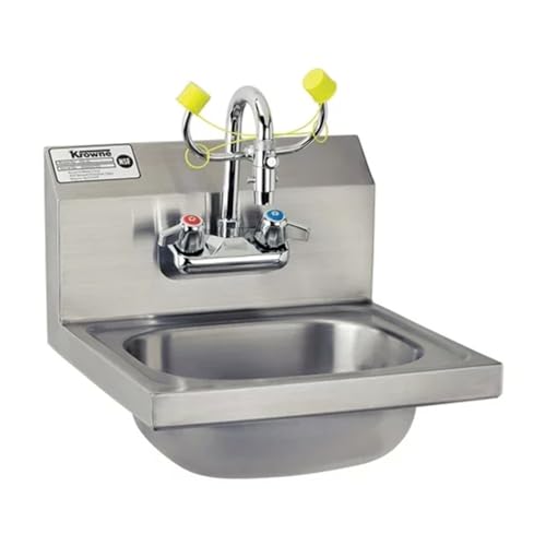 Krowne HS-36 Hand Sink/Eyewash Station, Wall Mount, 15-3/4"W x 15-1/4"D x 19-1/4"H OA, 7-3/4"H backsplash, 12-1/2" Wide x 9-3/4" Front-to-Back x 5-5/8" deep Bowl