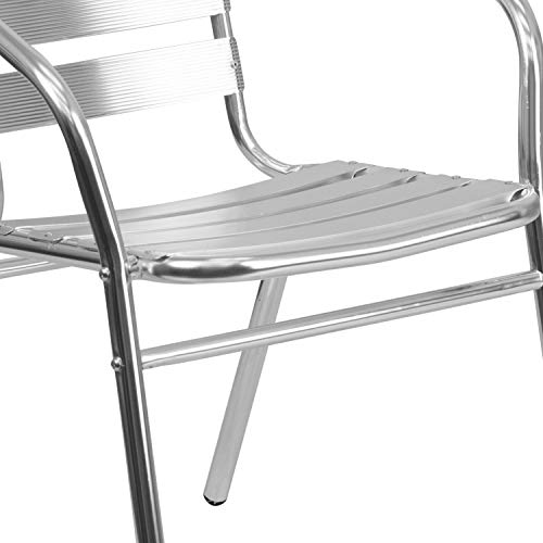 Flash Furniture Lila Commercial Aluminum Indoor-Outdoor Restaurant Stack Chair with Triple Slat Back and Arms