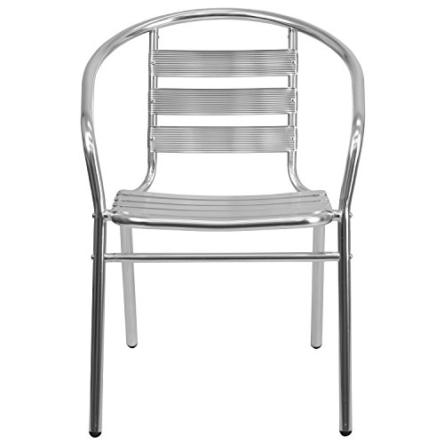 Flash Furniture Lila Commercial Aluminum Indoor-Outdoor Restaurant Stack Chair with Triple Slat Back and Arms