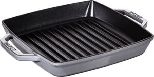 staub 40511-729 grill & frying pan pure grill pan, square, gray, 9.1 inches (23 cm), double handed, cast iron, enamel, induction compatible