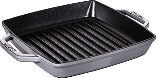 Staub 40511-729 Grill & Frying Pan Pure Grill Pan, Square, Gray, 9.1 inches (23 cm), Double Handed, Cast Iron, Enamel, Induction Compatible