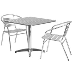 Flash Furniture Lila 31.5'' Square Aluminum Indoor-Outdoor Table Set with 2 Slat Back Chairs