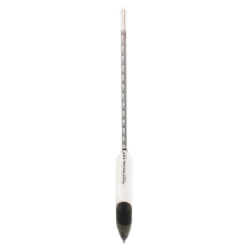 Vee Gee 6609-10 Baume Heavy Hydrometer, 0 to 35 Degree Baume Range, 0.5 Degree Subdivision, 305 mm Length, 60 Degree F Standard Temperature