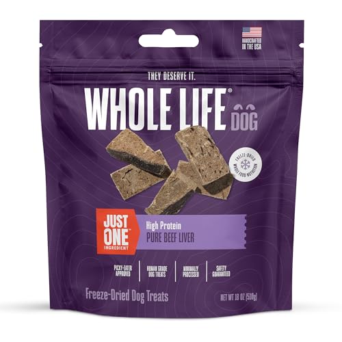 Whole Life Pet Just One Freeze Dried Beef Liver Dog Treats, Single Ingredient Dog Food Topper, Human-Grade Liver Treats, Healthy Training Treats - High Protein, Made in USA - 1.13 Pound (Pack of 1)