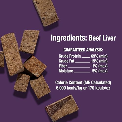 Whole Life Pet Just One Freeze Dried Beef Liver Dog Treats, Single Ingredient Dog Food Topper, Human-Grade Liver Treats, Healthy Training Treats - High Protein, Made in USA - 1.13 Pound (Pack of 1)