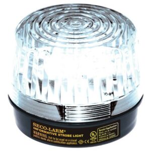 Seco-Larm SL-1301-SAQ/C Clear Lens Strobe Light, 10 Vertical LED Strips (54 LEDs) Increase Visibility From Various Directions, Built-in 100dB Programmable Siren, Six Different Flash Patterns