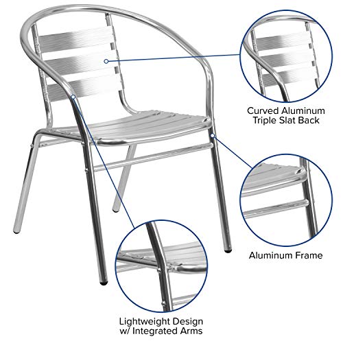 Flash Furniture Lila Commercial Aluminum Indoor-Outdoor Restaurant Stack Chair with Triple Slat Back and Arms