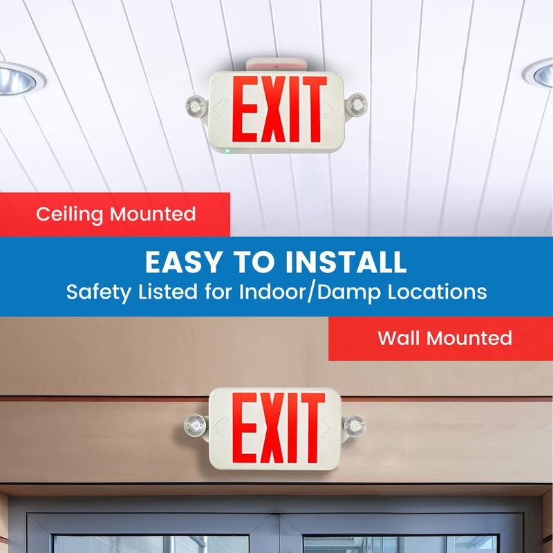 Ciata Lighting Emergency Exit Lights with Battery Backup - High Visibility Fire Exit Signs - Universal Emergency Lights for Business or Residential - Rechargeable Exit Sign Battery Included