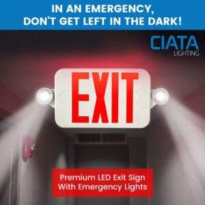 Ciata Lighting Emergency Exit Lights with Battery Backup - High Visibility Fire Exit Signs - Universal Emergency Lights for Business or Residential - Rechargeable Exit Sign Battery Included