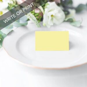 Andaz Press Table Tent Printable Place Cards, Light Yellow 20-Pack, Seat Placement Cards Blank Place Cards For Table Settings Name Cards for Baby Bridal Wedding Shower, School Graduation Food Cards