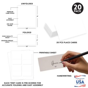 Andaz Press Table Tent Printable Place Cards White 20-Pack Seat Placement Cards Blank Place Cards For Table Settings Name Cards for Bridal Wedding Shower School Graduation Food Cards White Place Cards