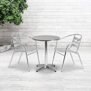 Flash Furniture Lila Commercial Aluminum Indoor-Outdoor Restaurant Stack Chair with Triple Slat Back and Arms