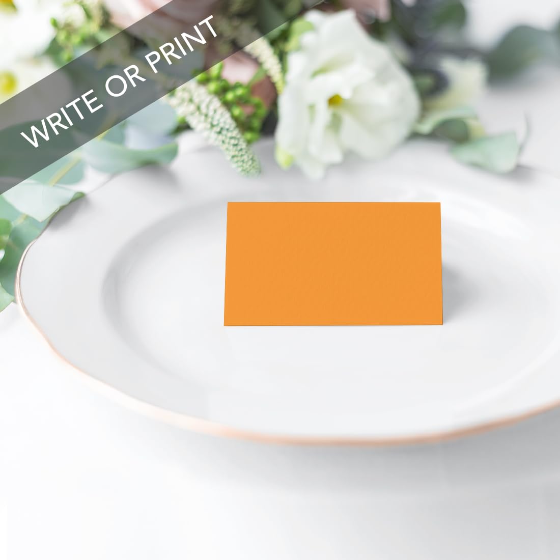 Andaz Press Table Tent Printable Place Cards, Orange 20-Pack, Seat Placement Cards Blank Place Cards For Table Settings Name Cards for Baby Bridal Wedding Shower, School Graduation Food Cards